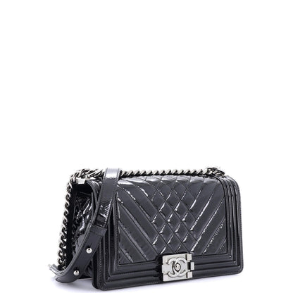 Chanel Boy Flap Bag Chevron Patent Old Medium