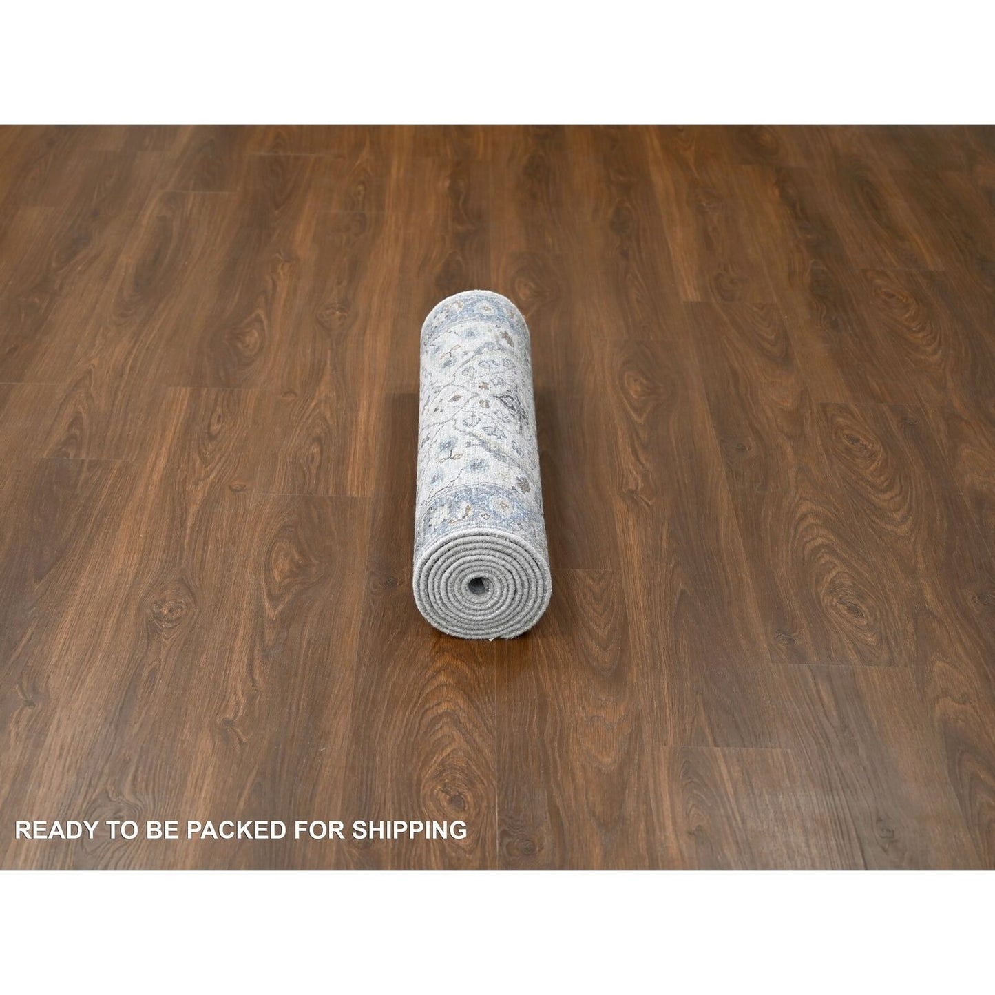 2'7"X9'10" Agate Gray Oushak Floral Motifs Wool Hand Knotted Runner Rug