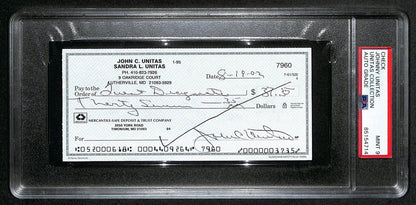 Johnny Unitas Signed 8/19/02 Check Psa/Dna Mint 9