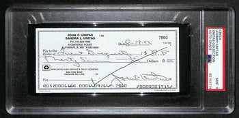 Johnny Unitas Signed 8/19/02 Check Psa/Dna Mint 9