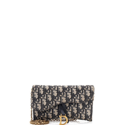 Christian Dior Saddle Chain Wallet Oblique Canvas