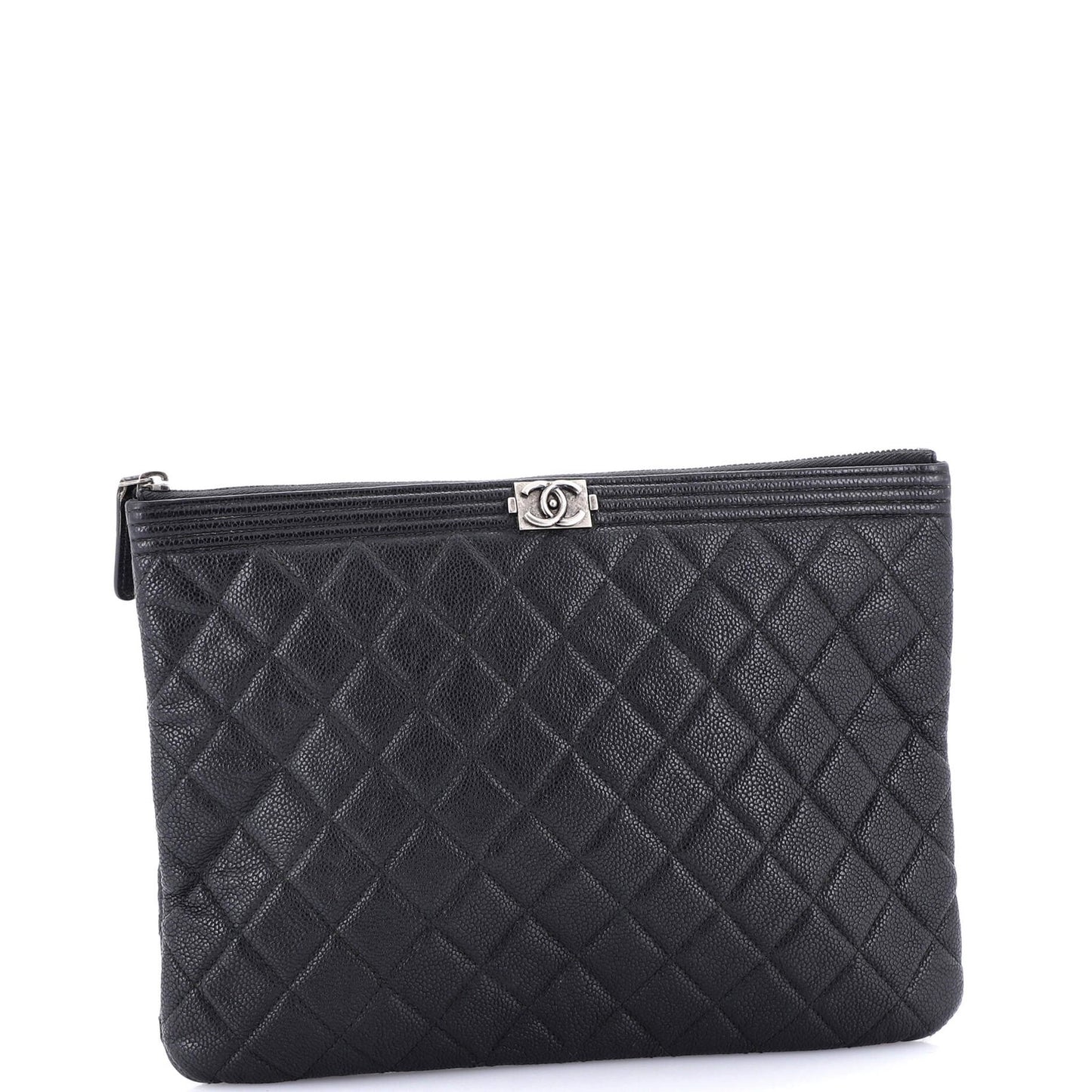 Chanel Boy O Case Clutch Quilted Caviar Medium