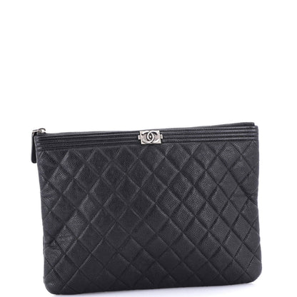 Chanel Boy O Case Clutch Quilted Caviar Medium