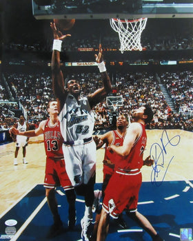 Karl Malone Hof Autographed 16X20 Photo Utah Jazz