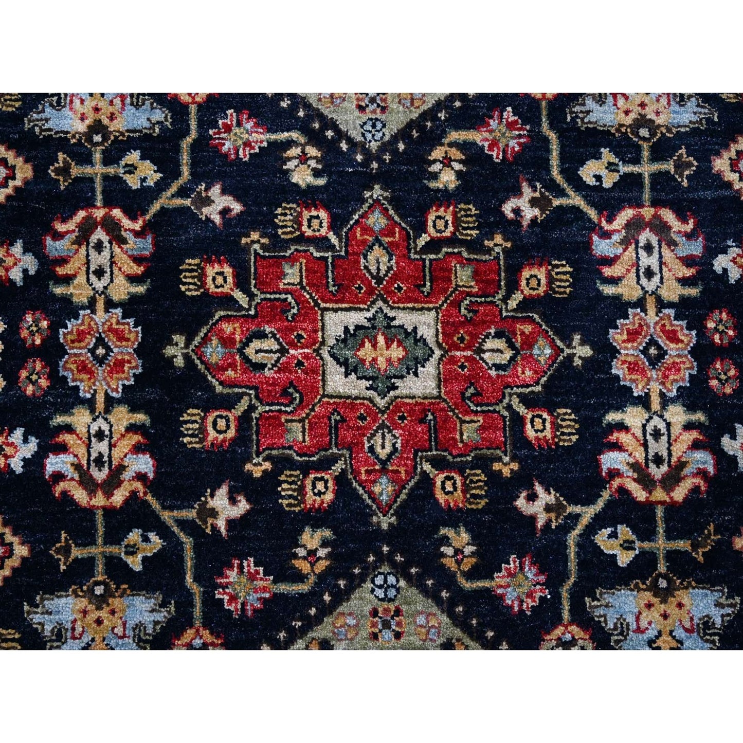 8'X8' Black Wool Karajeh Design Hand Knotted Square Oriental Rug