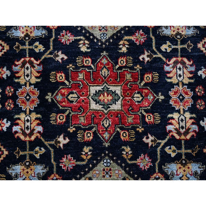 8'X8' Black Wool Karajeh Design Hand Knotted Square Oriental Rug