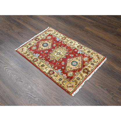 2'X3' Red And Beige Karajeh Design Wool Hand Knotted Oriental Rug