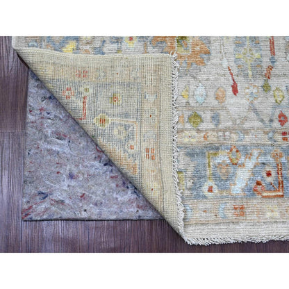 4'1"X10'1" White Hand Knotted Angora Oushak Leaf Design Wool Runner Rug
