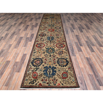 3'X14' Light Brown All Over Design Soft Wool Hand Knotted Runner Rug
