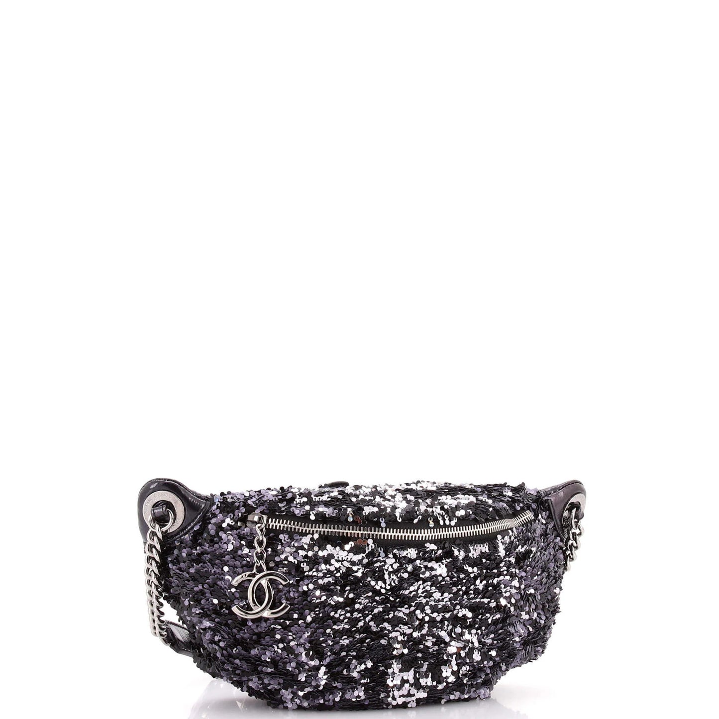 Chanel Cc Charm Zip Waist Bag Sequins And Quilted Lambskin