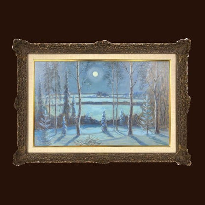 Fedor Denisovich Konstantinov Original Oil Painting Midnight Moon Soviet Russia