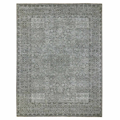 9'X12' Dove Gray Pre Historic Mamluk Design Hand Knotted Pure Wool Rug