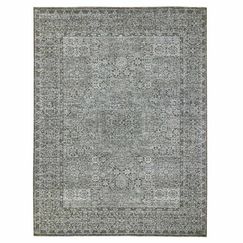 9'X12' Dove Gray Pre Historic Mamluk Design Hand Knotted Pure Wool Rug