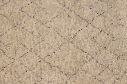 Hand-Knotted Beige Geometric Moroccan Rug Plush