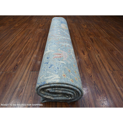 12'X12' Blue Afghan Peshawar Birds Paradise Wool Hand Knotted Square Rug