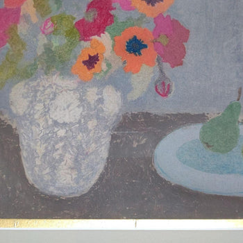 Bernard Myers Original Oil Pastel Drawing - Flowers And Pears - Signed British