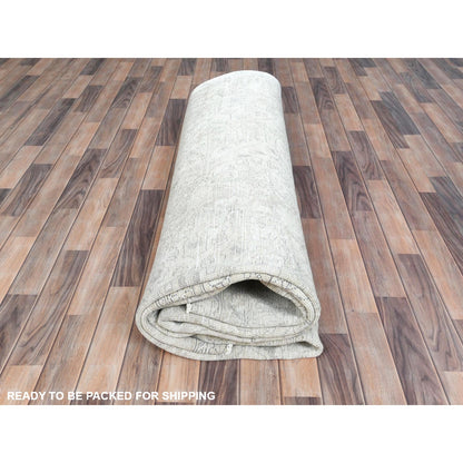 9'7"X13'2" Gray Hand Knotted Old Farsian Tebraz Worn Wool Distressed Rug