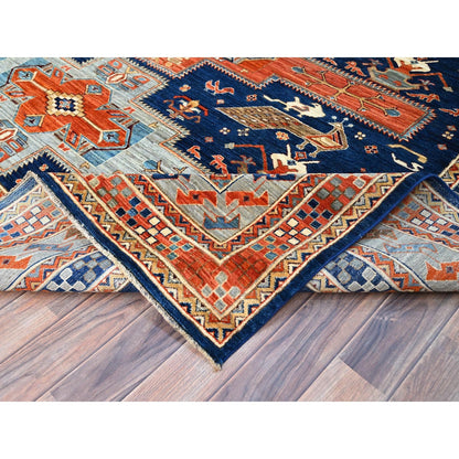 8'X7'10" Blue Armenian Inspired Caucasian Design Square Oriental Rug