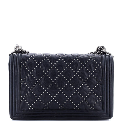 Chanel Boy Flap Bag Studded Quilted Distressed Calfskin Old Medium