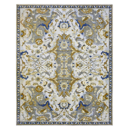 8'1"X10'2" Ivory Zoroastrian Ispahan Inspired Hand Knotted 100% Wool Rug