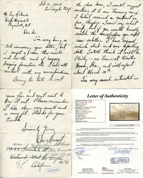 Don Hurst Autographed Hand Written Letter (Jsa)