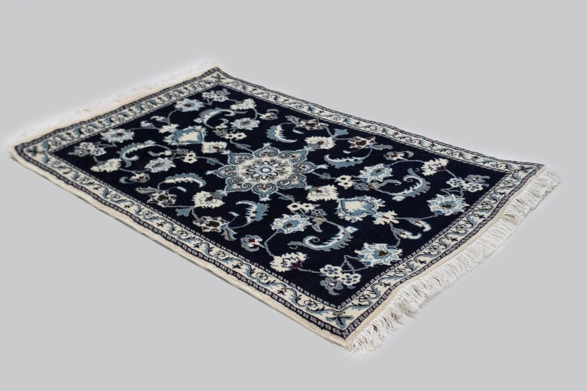 Hand-Knotted Navy Blue Classic Floral Oriental Rug Small Area Carpet 2'9X4'5 ft