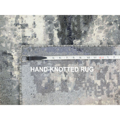2'5"X8' Charcoal Black Abstract Design Wool-Silk Hand Knotted Runner Rug