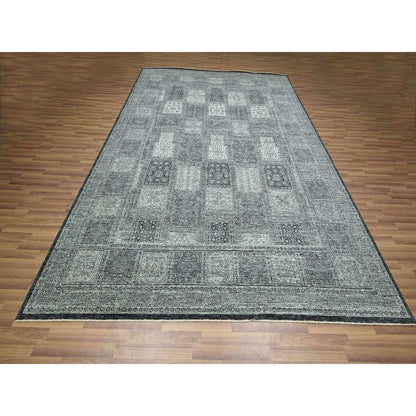 8'10"X12' Charcoal Gray Hand Knotted Wool Rug Garden Design Tone On Tone