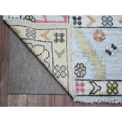8'2"X10'5" Powder Blue Afghan Angora Oushak Soft Wool Hand Knotted Rug