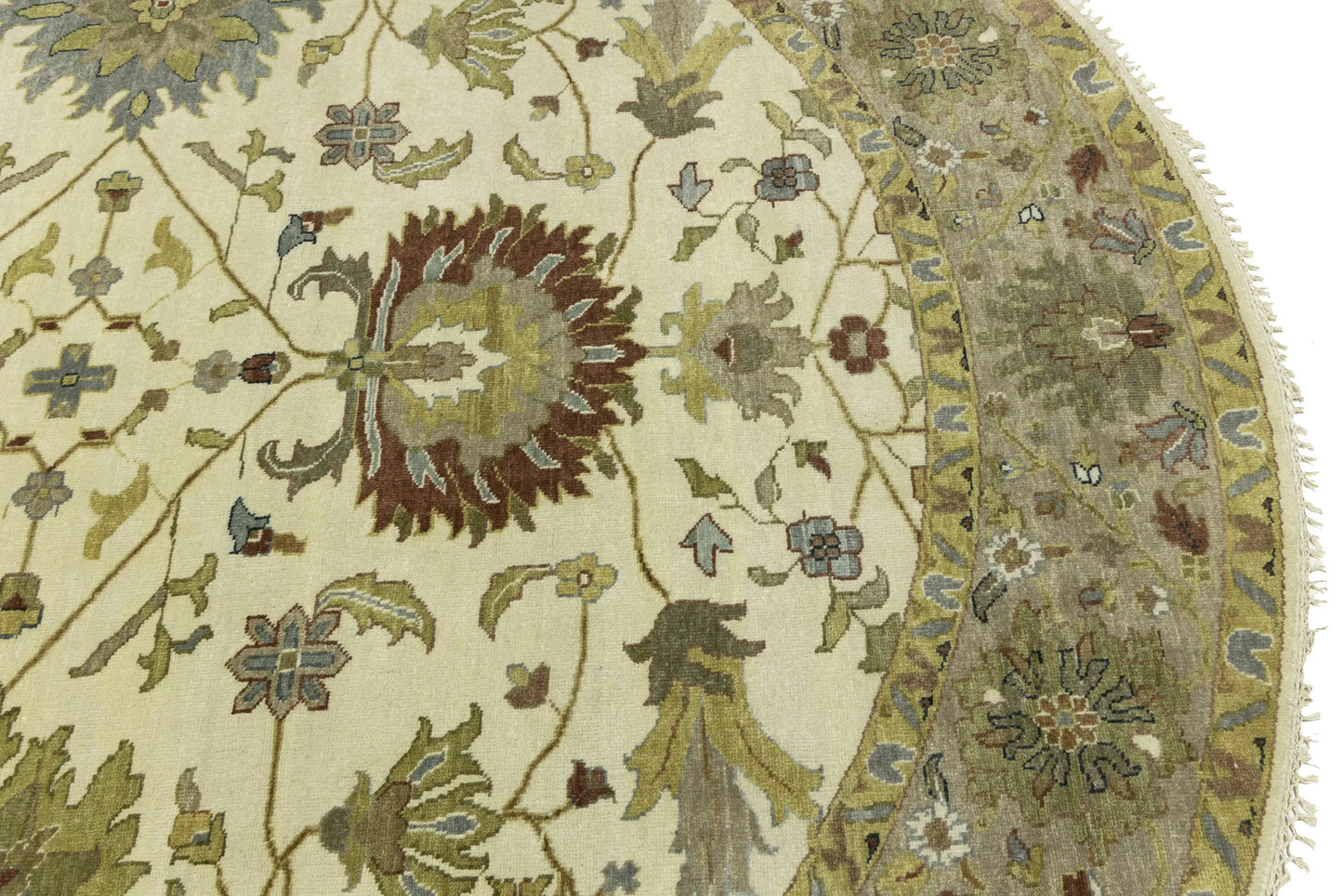 Hand-Knotted Cream Round Oushak Chobi Oriental
