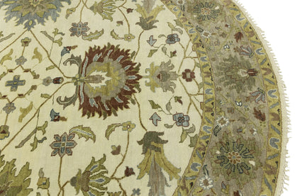 Hand-Knotted Cream Round Oushak Chobi Oriental