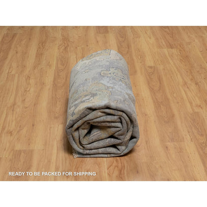 8'7"X12' Silt Green Pure Wool Rug Oushak With Leaf Pattern Hand Knotted