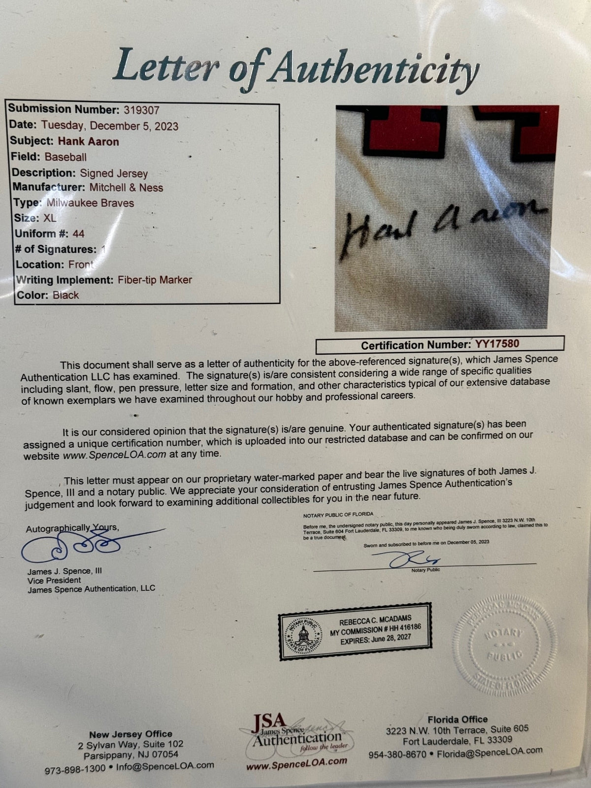 Hank Aaron Autographed Milwaukee Braves Mitchell & Ness Framed Jersey (Jsa)