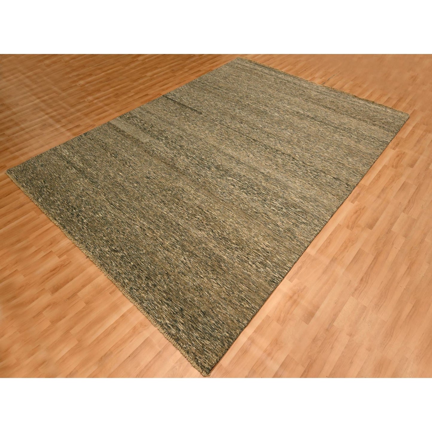 7'6"X10' Brown Modern Grass Design Undyed Natural Wool Hand Knotted Rug