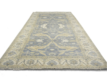 Muted Gray Floral Oushak Oriental Rug Handmade