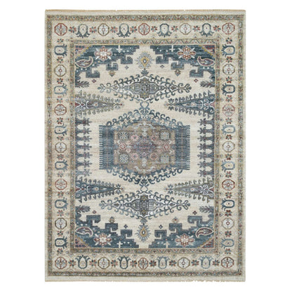 7'9"X10'4" Ivory Hand Knotted Reimagined Viss Design Wool Oriental Rug