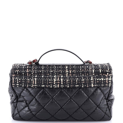 Chanel Cc Top Handle Flap Bag Tweed And Quilted Aged Calfskin Medium