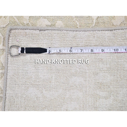 2'X3'4" Ivory Tone On Tone Pure Silk With Textured Wool Hand Knotted Rug