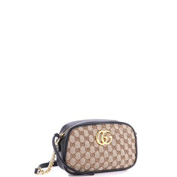 Gucci Gg Marmont Shoulder Bag Diagonal Quilted Gg Canvas With Leather Small