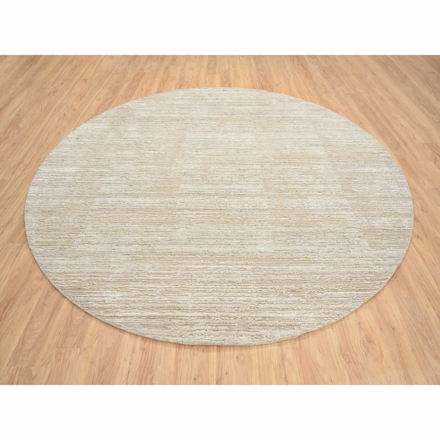 10'X10'Beige Hand Loomed Wool Modern Fine Jacquard Tone On Tone Round Rug