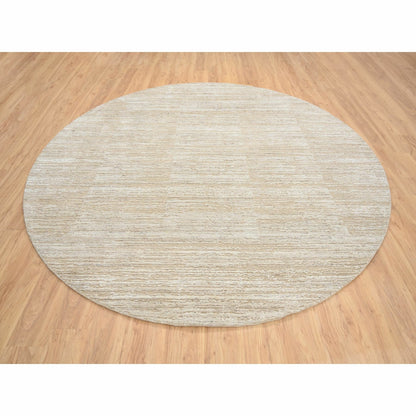 10'X10'Beige Hand Loomed Wool Modern Fine Jacquard Tone On Tone Round Rug
