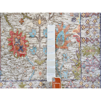 2'3"X3'2" Beige Silk With Textured Wool Hand Knotted Oriental Mat Rug