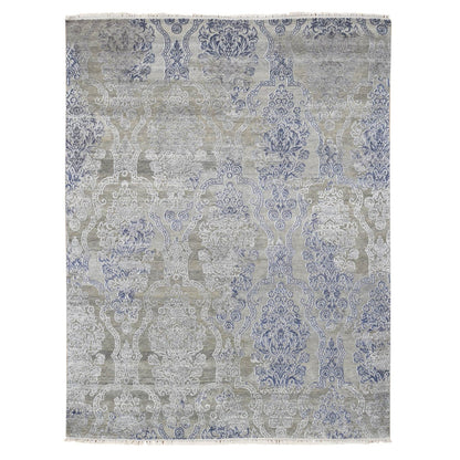 8'1"X10'4" Taupe Silk With Textured Wool Hand Knotted Transitional Rug