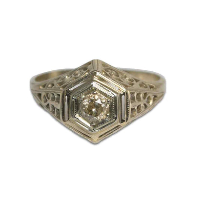 14K White Gold Antique Diamond Ring 0.20Ct