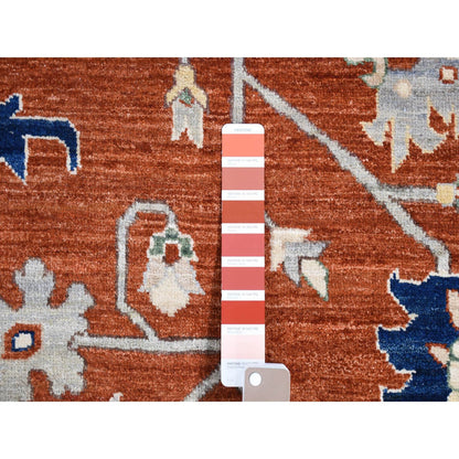 10'X13'10" Red Antiqued Peshawar Heris Hand Knotted Pure Wool Rug