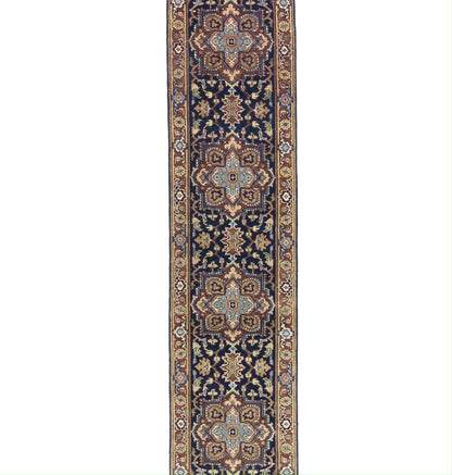 Handmade Heriz Serapi Runner Rug Geometric