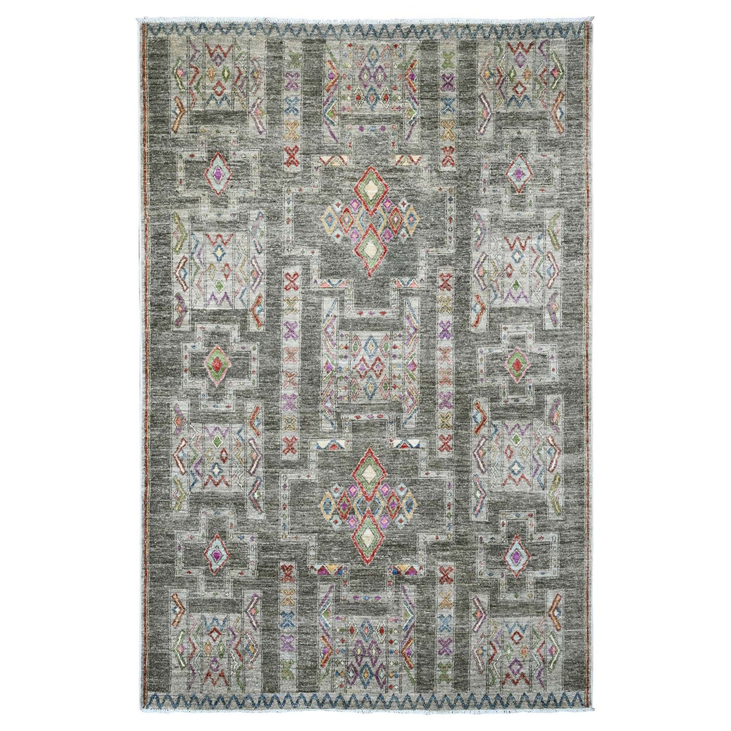 5'8"X8'10" Gray Moroccan Berber Influence Pattern Wool Hand Knotted Rug