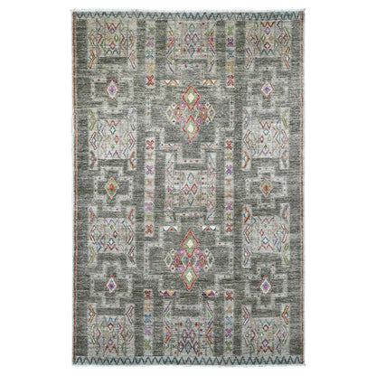 5'8"X8'10" Gray Moroccan Berber Influence Pattern Wool Hand Knotted Rug