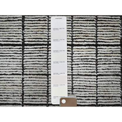 8'4"X9'10" White Moroccan Weave With Box Design 100% Wool Hand Knotted Rug