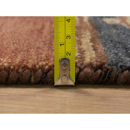 9'1"X12'1" Senna Brown Southwestern Design Hand Knotted Pure Wool Rug